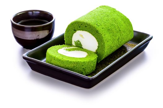 Green tea cake as a snack for relaxing time.