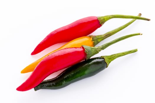 Studio isolated shot of group of chilies.