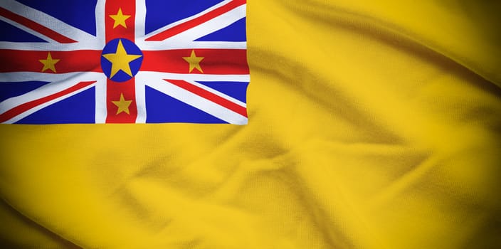 Wavy and rippled national flag of Niue background.