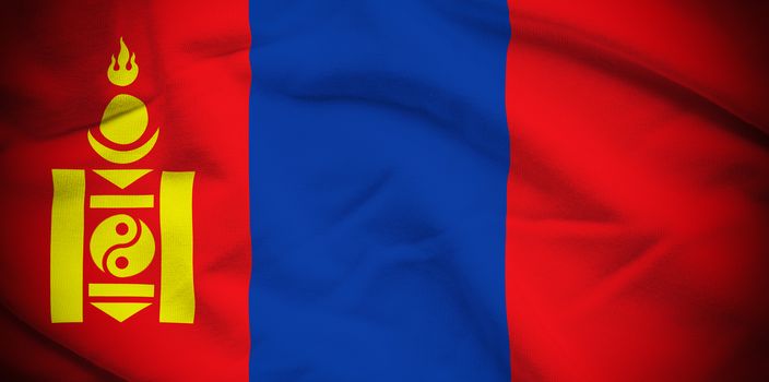 Wavy and rippled national flag of Mongolia background.