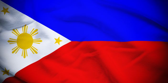 Wavy and rippled national flag of Philippines background.