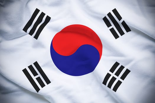Wavy and rippled national flag of South Korea background.