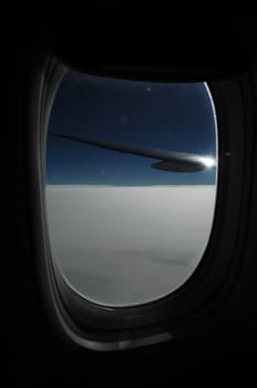 Aerial view of Clouds through flight window