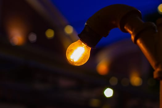 beautiful Retro style lighting decor bulb decor in restaurant Bangkok city, Thailand