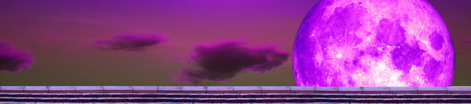 panorama moon and moonlight back on top roof and dark cloud night sky, Elements of this image furnished by NASA