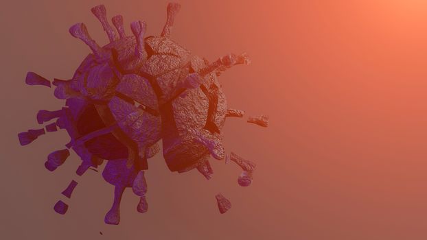 Dead corona virus or virus destruction after medical from vaccine on red background. 3D render
