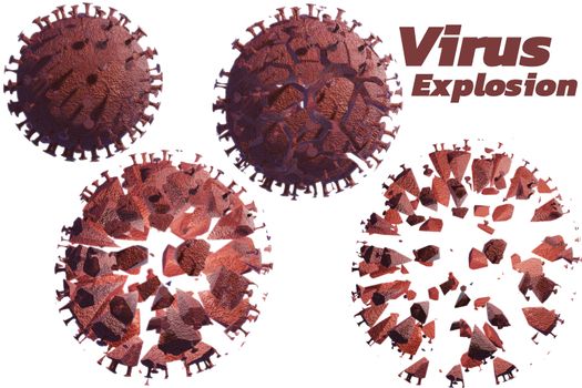 Dead corona virus or virus destruction after medical from vaccine on red background. 3D render