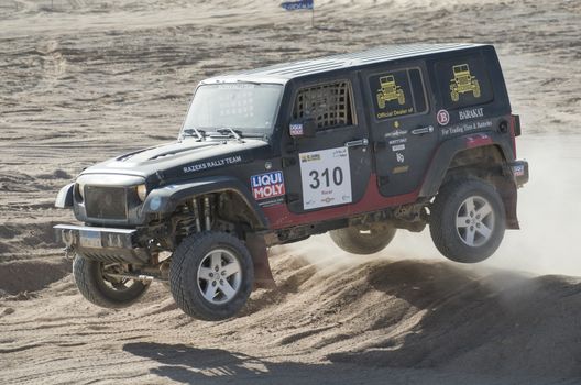 EL GOUNA, EGYPT - APRIL 15TH 2016:  El Gouna Rally Cup desert rally on April 15th 2016 in El Gouna, Egypt. The opening day special time trial stage in El Gouna