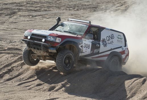 EL GOUNA, EGYPT - APRIL 15TH 2016:  El Gouna Rally Cup desert rally on April 15th 2016 in El Gouna, Egypt. The opening day special time trial stage in El Gouna