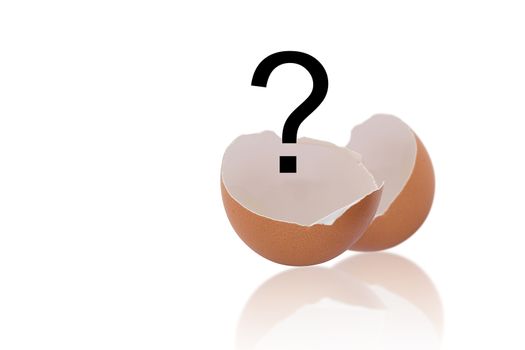 Business solution, problem concept, egg and question symbol on white background