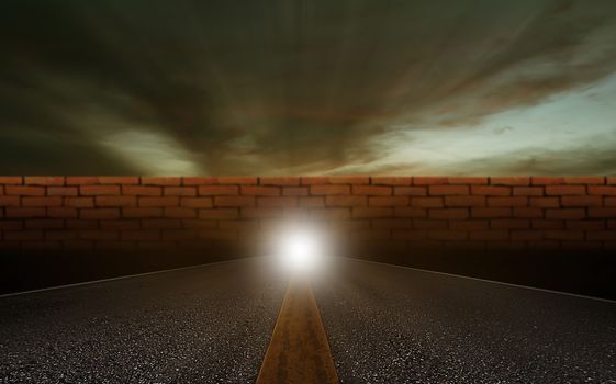 Business solution, problem concept, brick wall on road background 