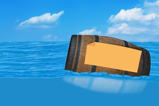 Floating old barrel on the sea, copy space