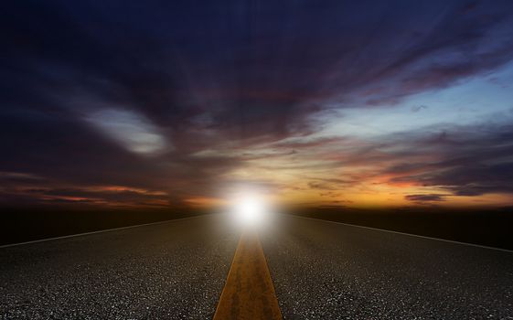 Business solution, problem concept, light at the end of the road with copy space
