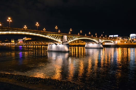 Margit (Margaret) bridge and the Danube river. Night view. Budapest, Hungary