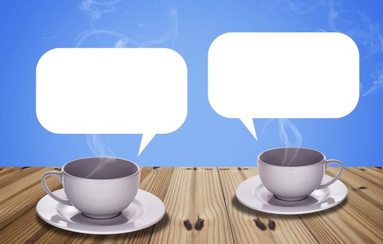 Communication concept, coffee cup on blue background, break time
