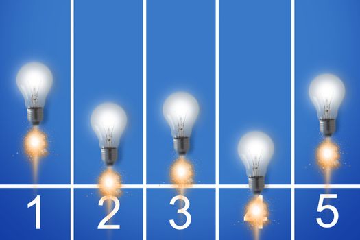 Business competition concept, light bulb moving on track, fight for target and goal