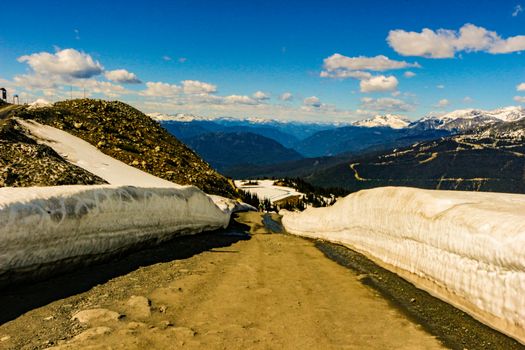 Snow covered trees and pathways in the Whistler and Black Comb Mountain in British Columbia Canada..