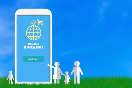 Online booking concept, business technology and electronic commerce, family life background