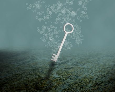 Business failure, problem concept, drowning white key in the water