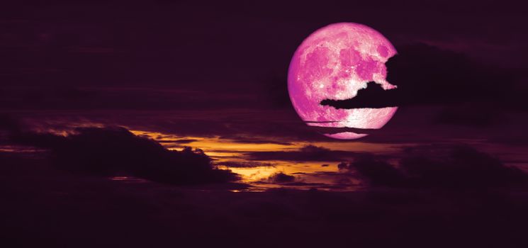 snow moon back on silhouette heap cloud on sunset sky, Elements of this image furnished by NASA