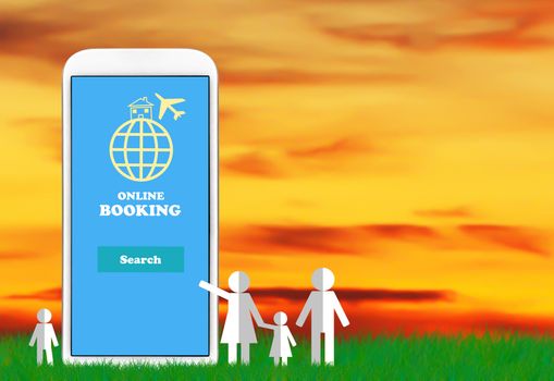 Online booking concept, business technology and electronic commerce, family life background