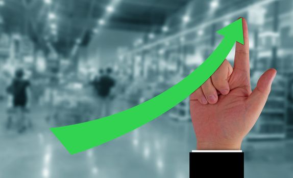 Business growth concept, hand and financial graph increase market profit