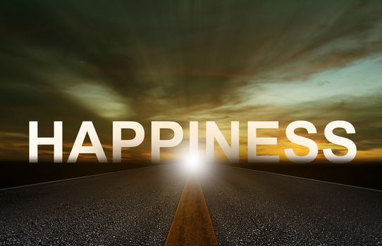 Road to happiness concept on sky background
