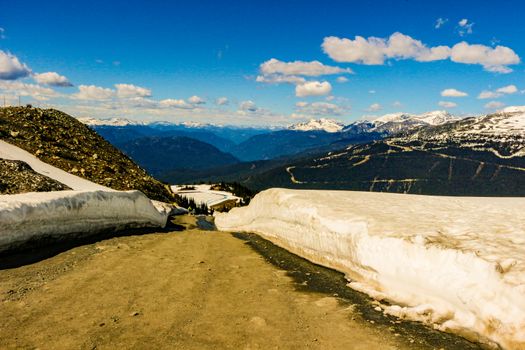 Snow covered trees and pathways in the Whistler and Black Comb Mountain in British Columbia Canada..