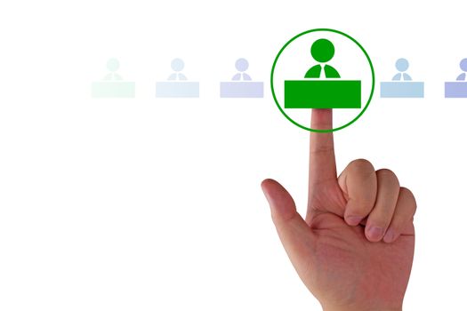 Human resource management, teamwork concept, business recruitment, group of people icon and hand