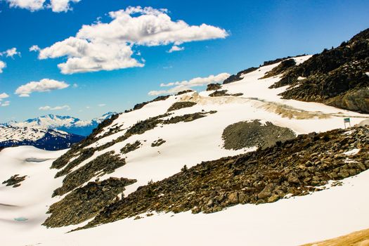 Blackcomb mountain peak panorama view cloudy sky summer time. Blackcomb mountain peak panorama view cloudy sky summer time.