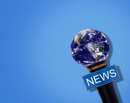 News concept, microphone on blue background, Elements of this image furnished by NASA