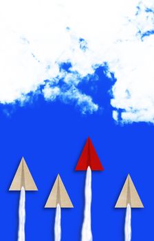 Leadership concept, paper plane on blue sky background, business success concept