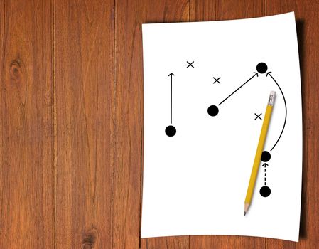 Business strategy and planning concept, pencil and direction icon on white paper background