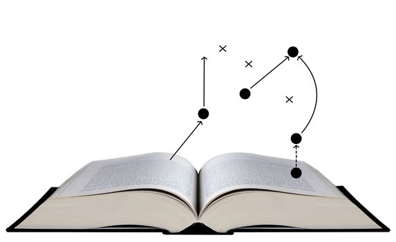 Business strategy and planning concept, book and direction icon on white background