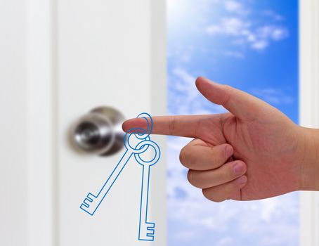 Business success concept, hand holding key target to growth and achievement