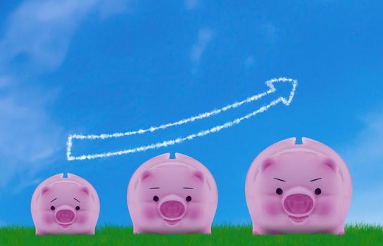 Business success concept, piggy bank and arrow target to  growth and achievement