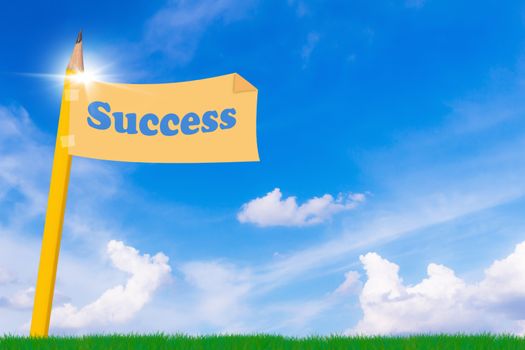 Business success concept, yellow pencil and paper flag 
