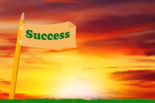 Business success concept, yellow pencil and paper flag