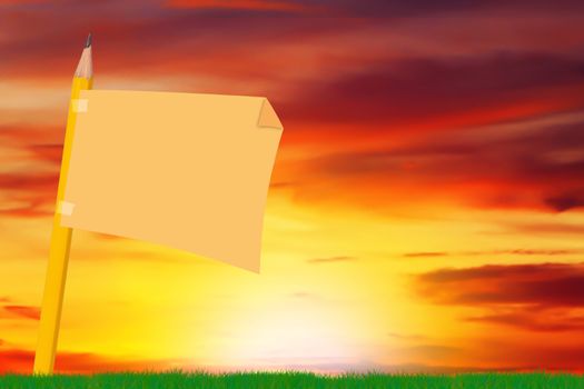 Business success concept, yellow pencil and paper flag, copy space