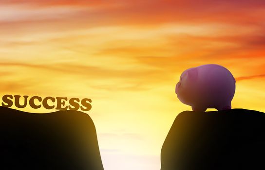 Business success concept, piggy bank on sunlight background