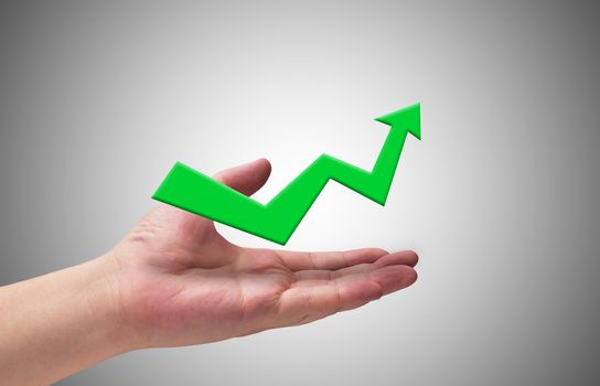 Business success concept, hand and arrow target to  growth and achievement