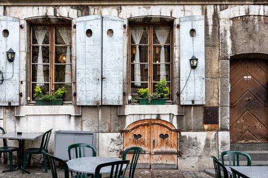 Outdoor cafe at the old building in the old town of Geneva - image