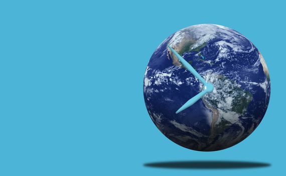 Time management concept, business planning, The Earth on blue background, Elements of this Image Furnished by NASA