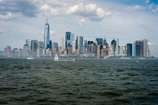 Skyline and modern office buildings of Midtown Manhattan viewed from across the Hudson River. - Image