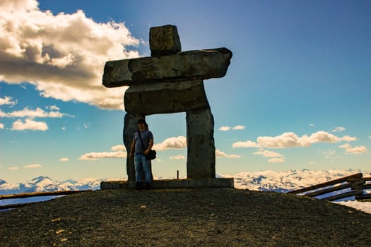 Inukshuk at the top of Whistler Mountain, Vancouver, canada.