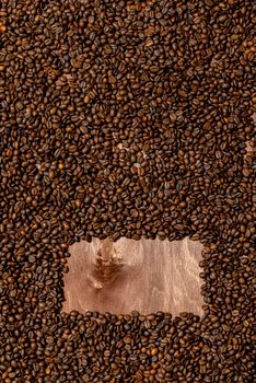 Background texture of dark wooden  board and frame of coffee beans - image