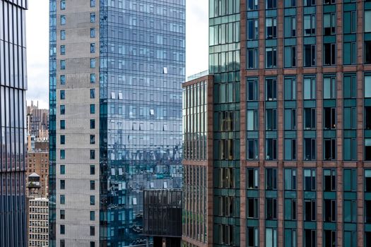 close-up of modern office and residential buildings in Manhattan, New York City