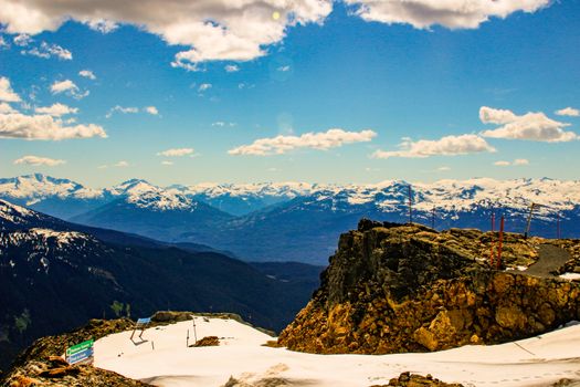 The peak of Whistler Mountain on a sunny day.