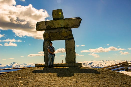 Inukshuk at the top of Whistler Mountain, Vancouver, canada.