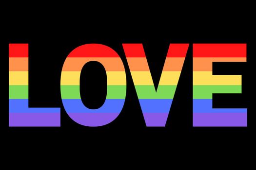 LOVE illustration on colorful rainbow flag or pride flag / banner of LGBTQ (Lesbian, gay, bisexual, transgender & Queer) organization. Pride month parades are celebrated in June